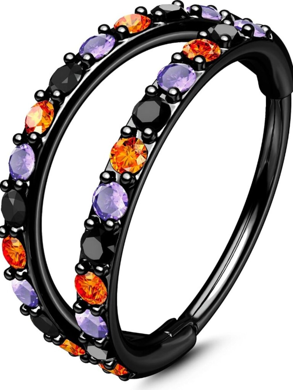 Double CZ Hoop Nose Rings & Cartilage Earrings, Surgical Steel Helix Hoops